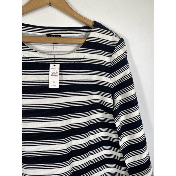 Talbots Top Medium Black White Stripe Textured Ribbed Knit NEW Preppy Old Money - Picture 5 of 13